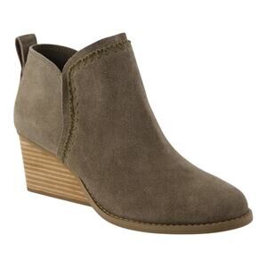 TOMS Women's Kaia Wedge Heel Suede Booties Canteen Green Size 8 1/2
